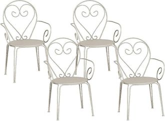 Vente-Unique Juego de 4 sillones de jard&iacute;n apilables de metal tipo hierro forjado - Beige - GUERMANTES