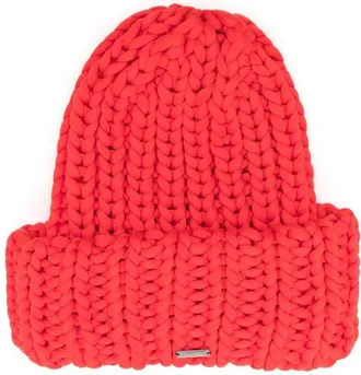 Dsquared2 ribbed-knit beanie hat - women - Polyamide/Viscose/Wool - S - Orange