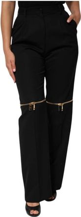 Dolce & Gabbana Zwarte wollen rechte broek - Dames - Wijde Broeken - Zwart - M - Wol - Broeken