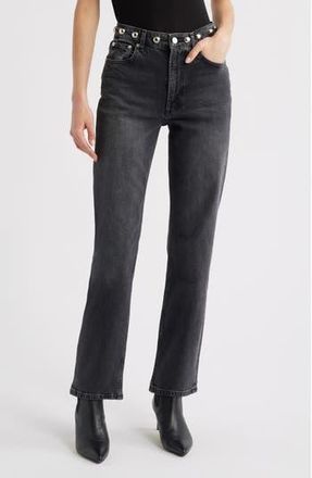 Rails Topanga Studded High Waist Straight Leg Jeans in Washed Black Studded at Nordstrom Rack, Size 29