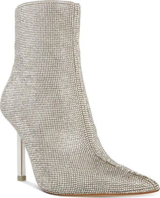 Steve Madden Elysia Boot Women Silver Rhinestone Pointed Toe Bootie JOBB1826