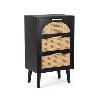 BIZZOTTO C&oacute;moda Negra Con 3 Cajones De Rat&aacute;n 45x30x73 Josine Yes
