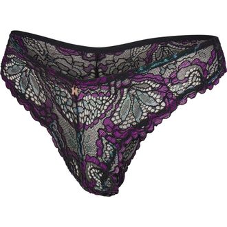 Savage x Fenty Romantic Corded Lace Brazilian Panties in Black Caviar/purple Metallic at Nordstrom, Size X-Small