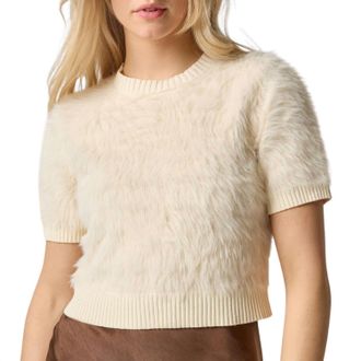 Lilla P Short Sleeve Brushed Crew Sweater In Ivory