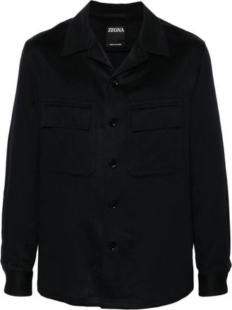 Ermenegildo Zegna Blauwe Kasjmier Geborstelde Overhemd - Heren - Casual Overhemden - Blauw - M - Kasjmier - Overhemden