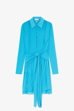 Ganni Short Dress in Marl Mesh - Size 34 River Blue