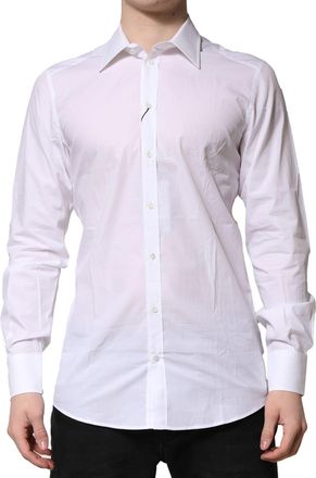 Dolce & Gabbana White Cotton Long Sleeves GOLD Formal Mens Shirt