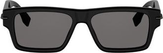 Fendi Selleria 54mm Rectangular Sunglasses in Shiny Black /Smoke at Nordstrom