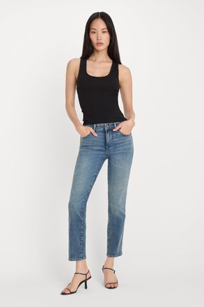 Good American Womens Compression Good Legs Straight Jeans | Extra Stretch, Flat Tummy Tech, Gap-Proof Waistband | Indigo, 4 Size 15 Plus | Go