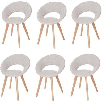 Hhg Hhg - Nunca Usado] Lote De 6 Sillas De Comedor Palermo Iii, Silla De Cocina, Dise&ntilde;o Retro A&ntilde;os 50, Textil, Crema/gris