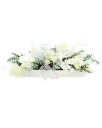 Creative Displays Inc. Handcrafted Coastal Holiday Centerpiece With Flocked Cedar, Ornaments & Starfish