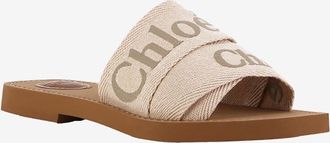 Chloé Flache Pantoletten aus besticktem Leinen Woody