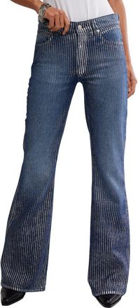 Free People West Coast Metallic High Waist Flare Jeans in Country Blue at Nordstrom, Size 26