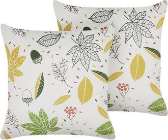 Beliani Conjunto De 2 Cojines De Terciopelo Blanco Amarillo Verde Negro 45 X 45 Cm Mullein