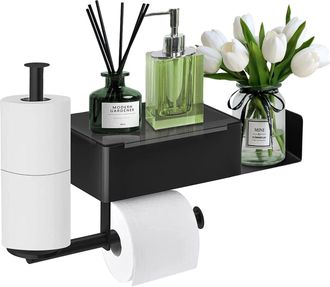 OEM Portarrollos De Papel Higi&eacute;nico De Pared Sin Taladrar, Con Estantes Y Dispensador De Toallitas H&uacute;medas, 2 Rollos Para Ba&ntilde;o Y Cocina, Gxin-negro