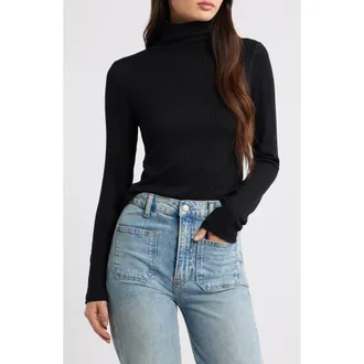 Madewell Rib Turtleneck Top in Jet Black at Nordstrom Rack, Size X-Small