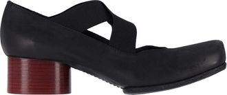 Uma Wang Black Square-Toe Wooden Block-Heel Leather Pumps