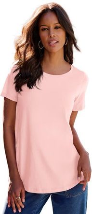 Roaman's Plus Size Cotton Ultimate Crewneck Tee in Soft Blush at Nordstrom, Size Small