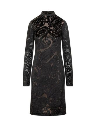 Etro Black Floral Mock Collar Dress