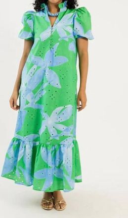 Entro Floral Midi Dress In Blue/green