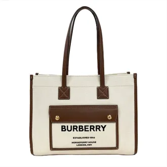 Burberry Beige Cotton Leather Linen Tote Bag (Pre-Owned)