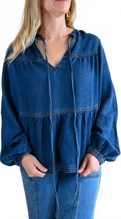 FRNCH Womens Quarterdeck Denim Tie Top In Blue