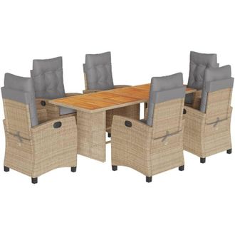 vidaXL Set Comedor De Jard&iacute;n 7 Pzas Con Cojines Rat&aacute;n Sint&eacute;tico Beige Vidaxl