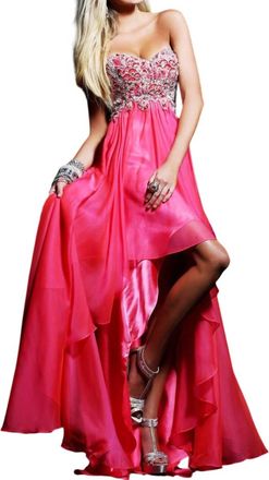 Sherri Hill High-Low Strapless Prom Dress In Strawberry