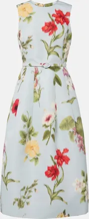 Oscar De La Renta Vestido de c&oacute;ctel de faya floral con cintur&oacute;n