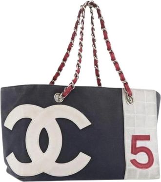 Chanel Pre-owned Tote Bags, female, Blue, Size: ONE SIZE Pre-owned Vintage Canvas Tote Bag