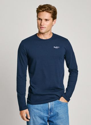 Pepe Jeans London Langarmshirt PEPE JEANS, Herren, Gr. XXL, blau (navy), Jersey, Obermaterial: 95% Baumwolle, 5% Elasthan, slim fit normal, Rundhals, Shirts Langarmshir