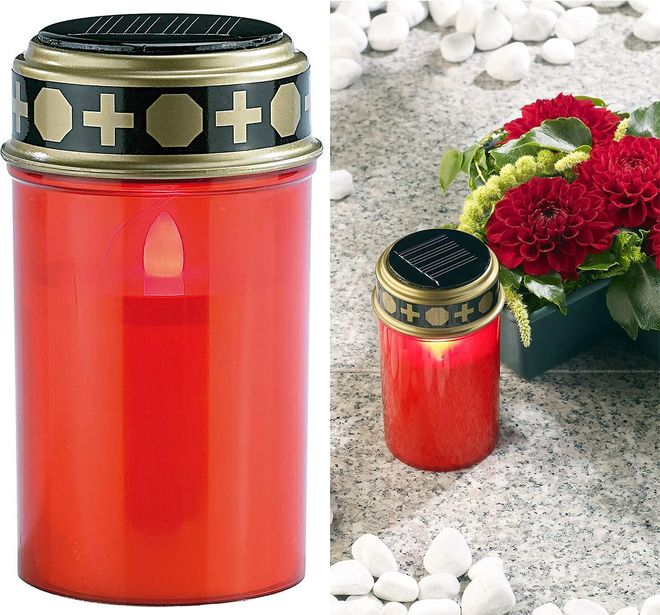Pearl Grableuchte: Solar-LED-Grablicht mit Dauerlicht, rot (LED Grablicht mit Dämmerungssensor, Solar Grableuchte Ewiges Licht, Beleuchtung) ab 9,99 €