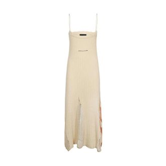 Vision Of Super Geribbelde Gebreide Katoenen Jurk - Dames - Casual kleedjes - Beige - L - Katoen - Kleedjes
