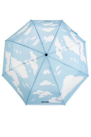 Moschino Folding Umbrella With Print, Unisex, Blue