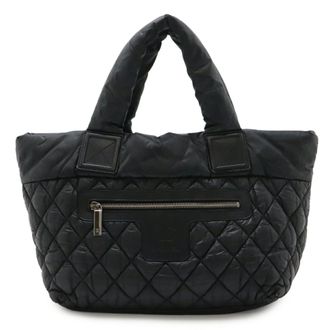 Chanel Black Nylon Leather Handbag Tote Bag (Pre-Owned)