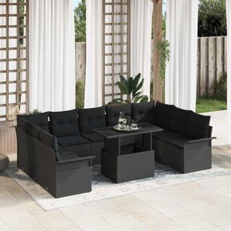 vidaXL Vidaxl - Conjunto De Sof&aacute; De Jard&iacute;n Con Coj&iacute;n 10 Pcs Negro Polirat&aacute;n
