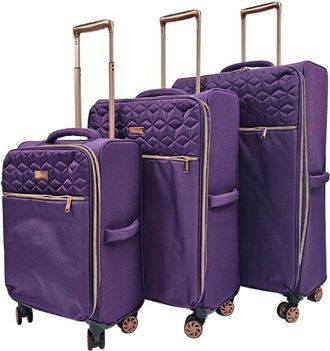 Infinity Leather Unisex Purple 4 Wheel Luggage Travel Lightweight Bags Suitcases Set - One Size