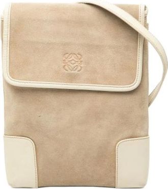 Loewe Pre-owned Cross Body Bags, female, Beige, Size: ONE SIZE Pre-owned Suede Crossbody Bag
