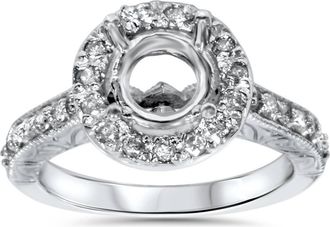 Pompeii3 1/2ct Vintage Halo Diamond Ring Setting 14K White Gold Size Selectable