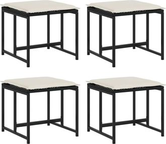 vidaXL Taburetes De Jard&iacute;n Con Cojines 4 Uds Rat&aacute;n Sint&eacute;tico Negro Vidaxl