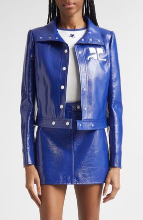 Courr&egrave;ges Re-Edition Vinyl Jacket in Mineral Blue at Nordstrom, Size 10 Us