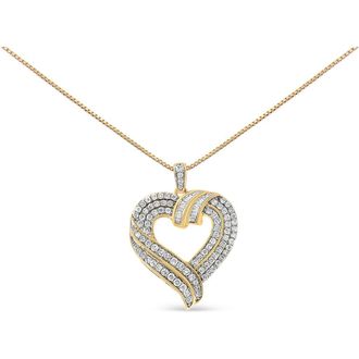 House of Brilliance Silver 1.00 Cttw Baguette Diamond Composite Open Heart Pendant Necklace in Yellow at Nordstrom