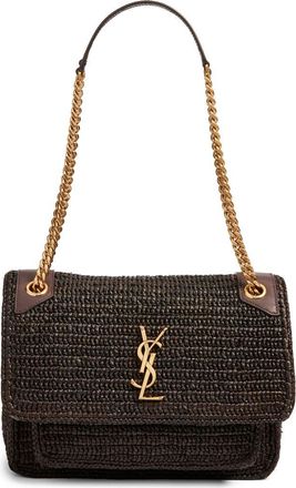 Saint Laurent Medium Niki Woven Raffia Shoulder Bag in Chocolate Truffle at Nordstrom