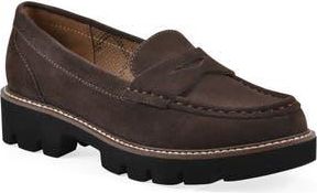 White Mountain Gunner Lug Sole Platform Penny Loafer in Coco Brown /Suede at Nordstrom Rack, Size 8.5