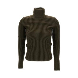 Max Mara Donkergroene Geribbelde Turtleneck Sweater - Dames - Coltruien - Groen - M - Wol - Truien & Vesten