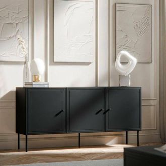 Dmora Aparador Vigasio, Aparador De Sal&oacute;n Con Tres Puertas Batientes, Elevado Del Suelo, 151x40 H75 Cm, Negro