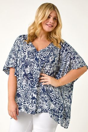 Roman Ikat Print Asymmetric Blouse