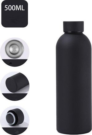 OEM Botella De Agua De Acero Inoxidable Con Acabado Mate De 500 Ml, Boca Ancha Y F&aacute;cil De Abrir, F&aacute;cil De Agarrar, El Trabajo, El Gimnasio, Negra