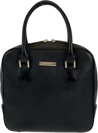 Burberry Black Leather Handbag Tote Bag (Pre-Owned)