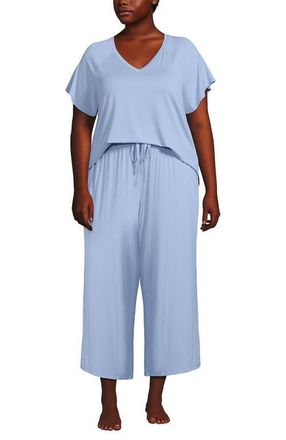 Lands End Cooling Pajama Set - Short Sleeve Top and Crop Pants in Misty Blue at Nordstrom, Size 1X